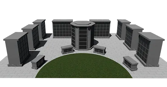 Turnkey granite cremation garden with columbaria and memorial benches